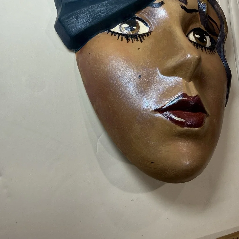 Vintage Handmade Art Deco Style Artistic Lady Face Wall Mask BoHo Eclectic Decor